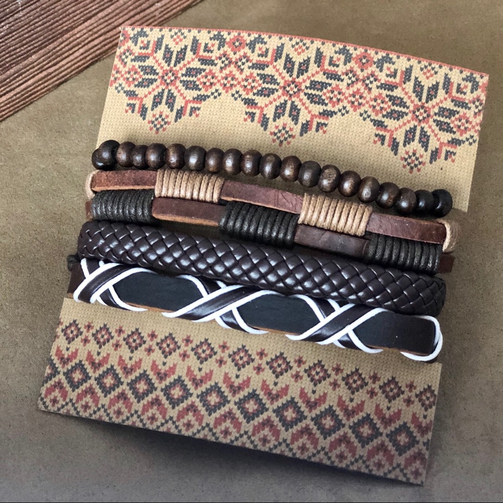 Leather Layered Bracelet 4-Piece Set